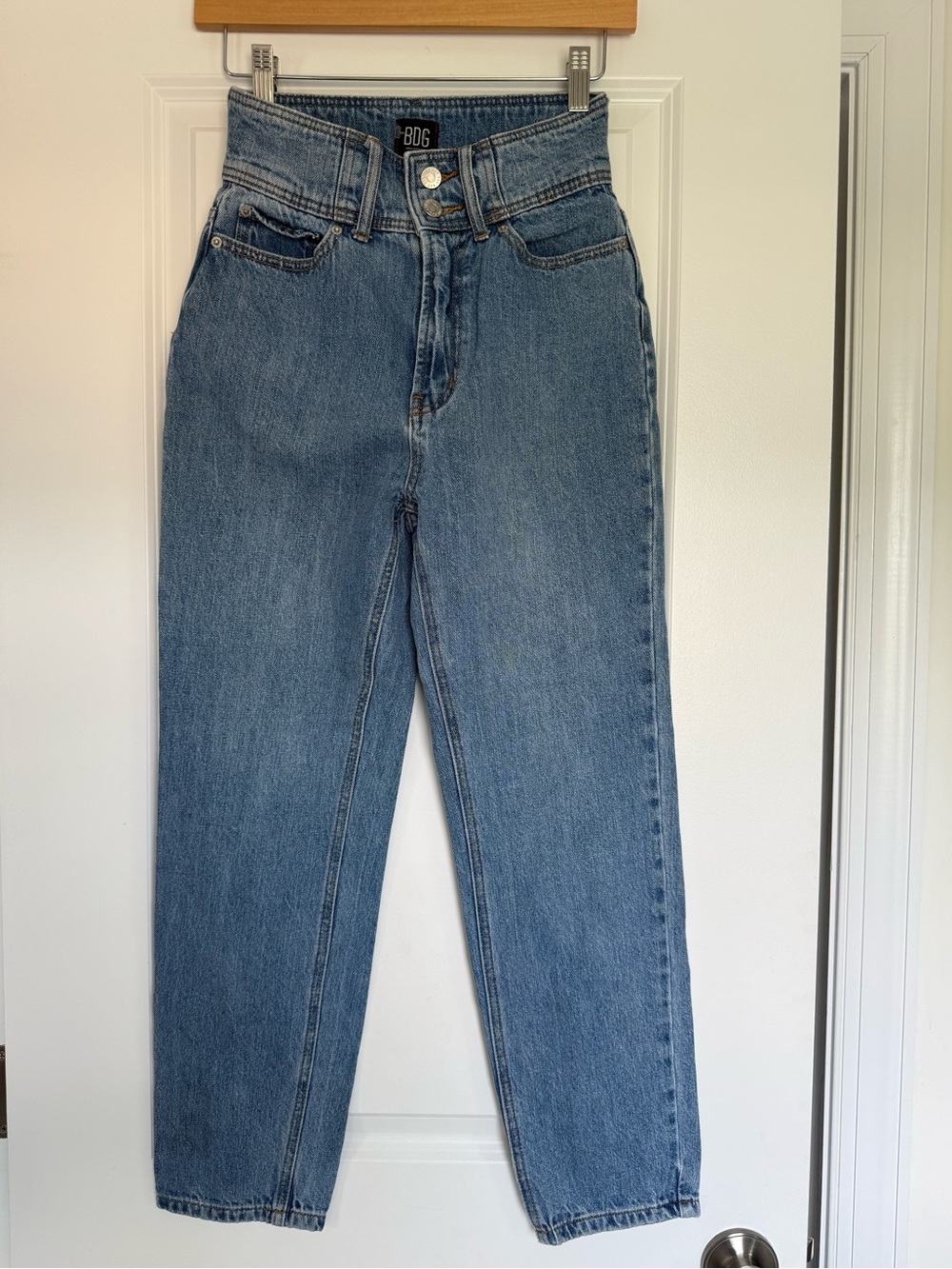 BDG Urban Outfitters High-Rise Double Waist Straight Leg Jeans - Light Blue